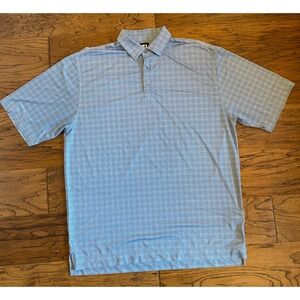 FootJoy Mens XL Blue White Micro Check Performance Golf Polo Shirt Short Sleeve